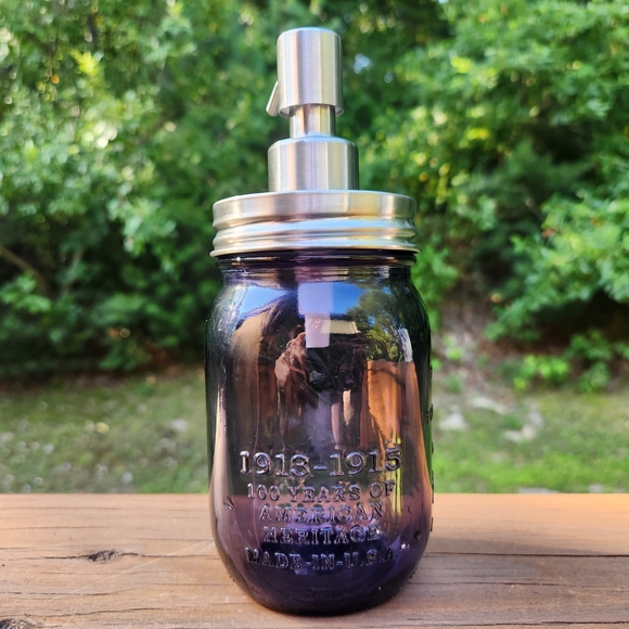 Purple Ball Mason Jar Soap Dispenser With New Dispenser Kit - Picture 4 of 12